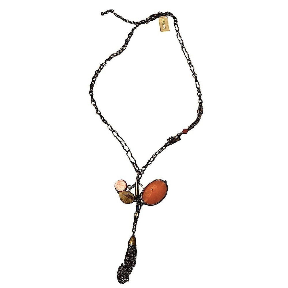 Chico’s Anika Antique Gold Tone Necklace with Stones & Tassel